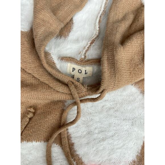 POL Daisy Fuzzy Hooded Oversized Sweater Tan White Floral Unique Pullover Small - Picture 3 of 15
